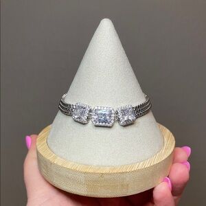 14K White Gold Plated Chunky Bracelet w/ Clear AAA CZ Stones 8"